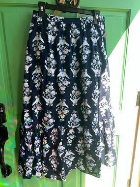 J. Crew Navy Floral Maxi Skirt with White Pattern NEW